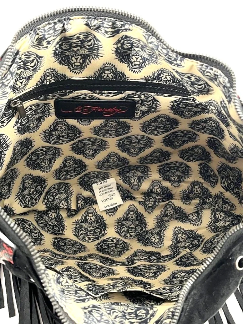 NEW Ed Hardy Fringed Hobo Shoulder Bag - Skulls & Roses - Red Tattoo Logo